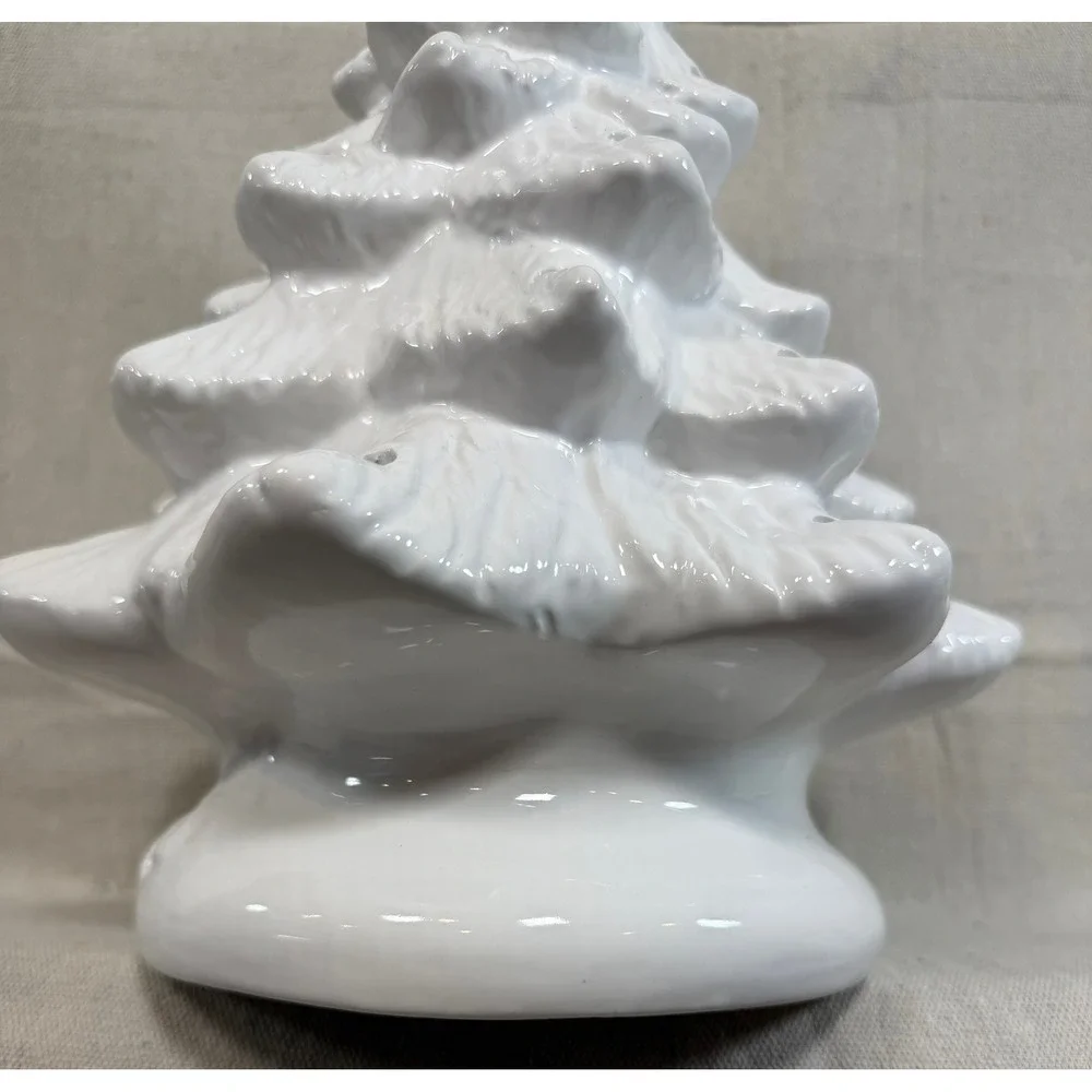White Ceramic Lighted Christmas Tree 12 Inch Tabletop Holiday Decor Glossy Glaze